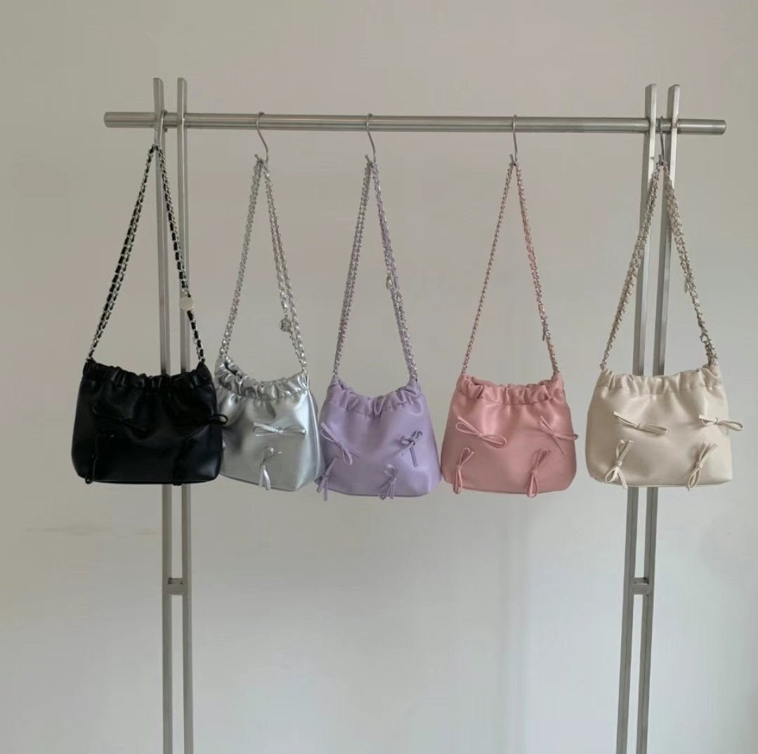 【新增新色-紫色💜5色選擇】 Ribbon chain shoulder bag(pre order)