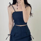 Denim ribbon vest+skirt SET(pre order)