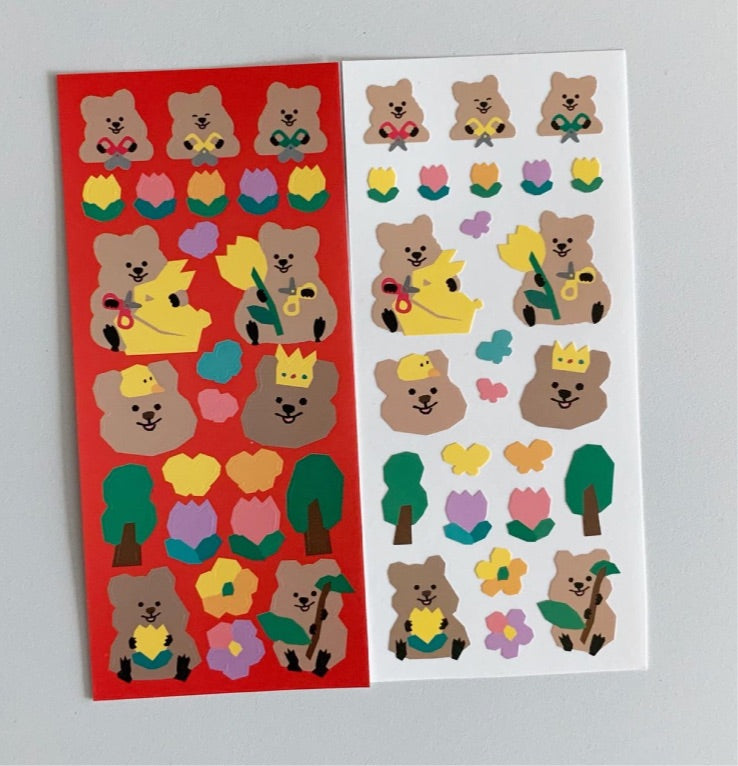 Young forest scissor flower bear sticker(pre order)